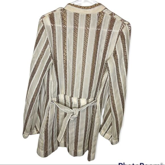 E Stewart button down tan nude vertical textured panels womens size 12, Large - Picture 4 of 6